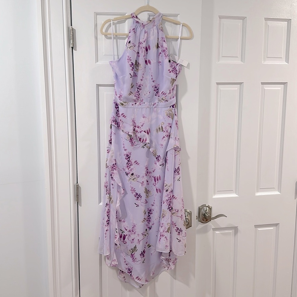 NWT WHBM lilac Floral Ruffle Halter Midi Dress - Sz. 4